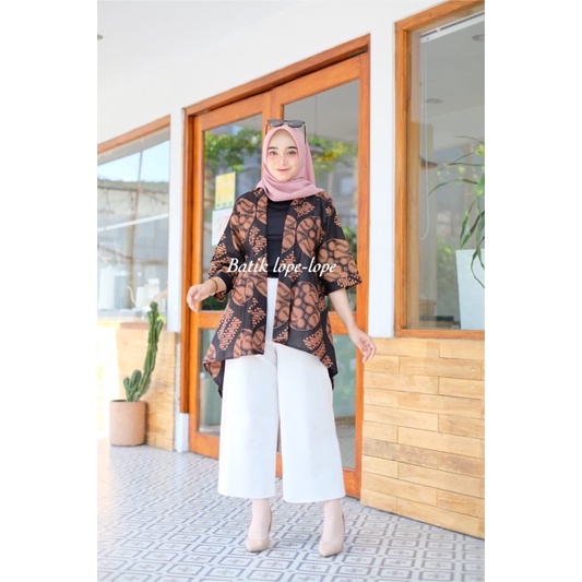 Blezer Murahh Batik Lawasan Coklat Sogan Outer Wanita Modern-Coklat koin