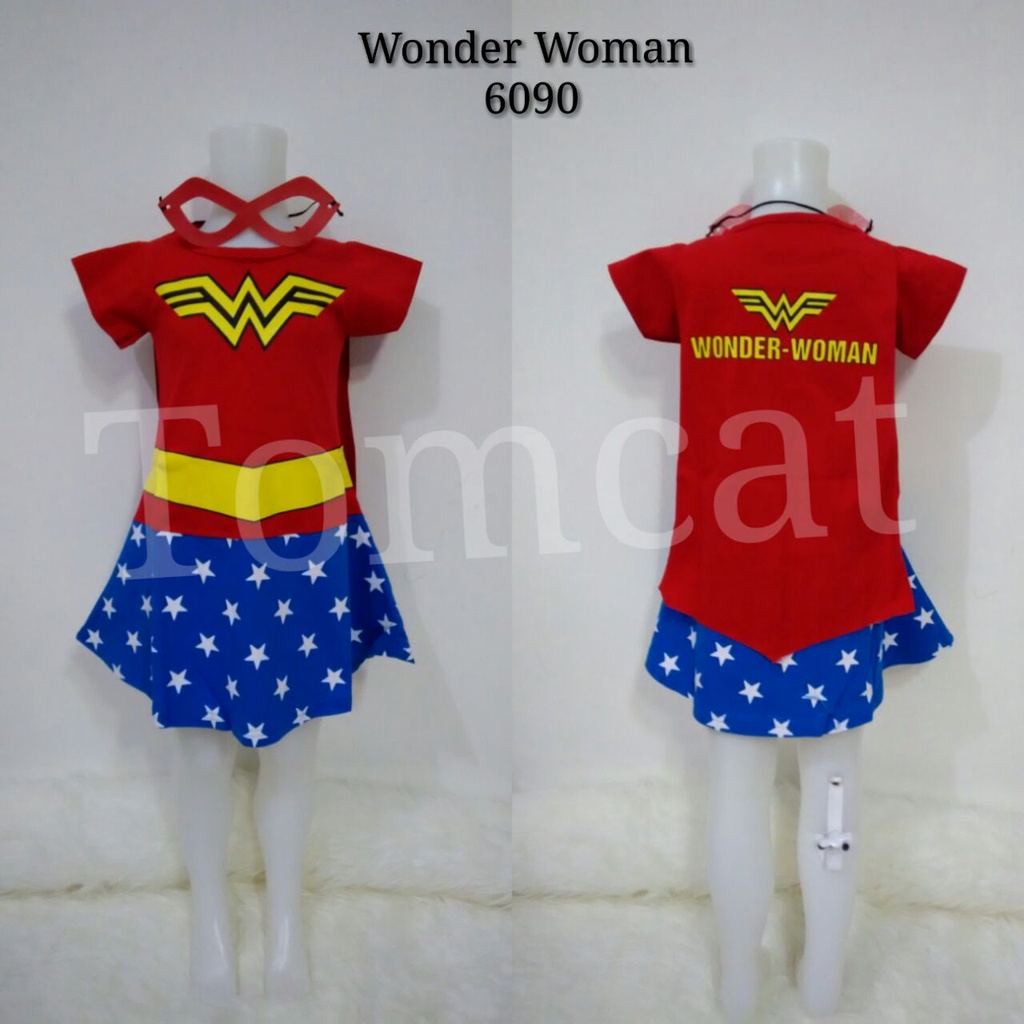 Kostum Superhero Anak Perempuan Dress Baju Cewek Karakter Topeng Sayap 1 - 8 Tahun