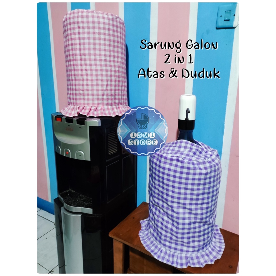 SARUNG Cover GALON DUDUK dan ATAS 2 in 1 Multifungsi Motif Kotak-Kotak Gingham Estetik Kekinian Gaya Korea