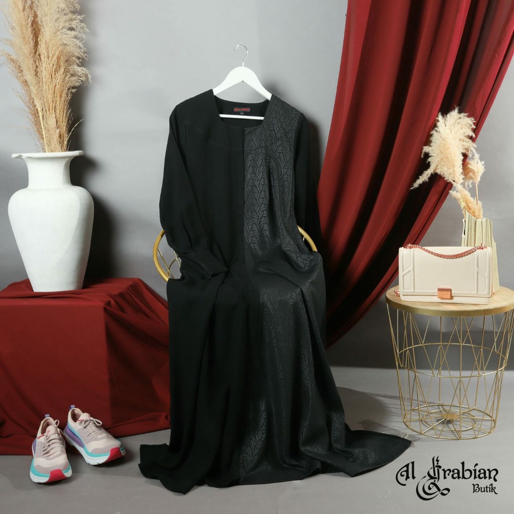 HAVVA ABAYA SERIES by ALARABIAN BUTIK klambieakhwat BISA COD | abaya hitam pekat khas timur tengah jetblack arabian mix abaya motif luminous halus ringan nyaman busui wudhu friendly resleting dada manset kerah bulat saku kanan