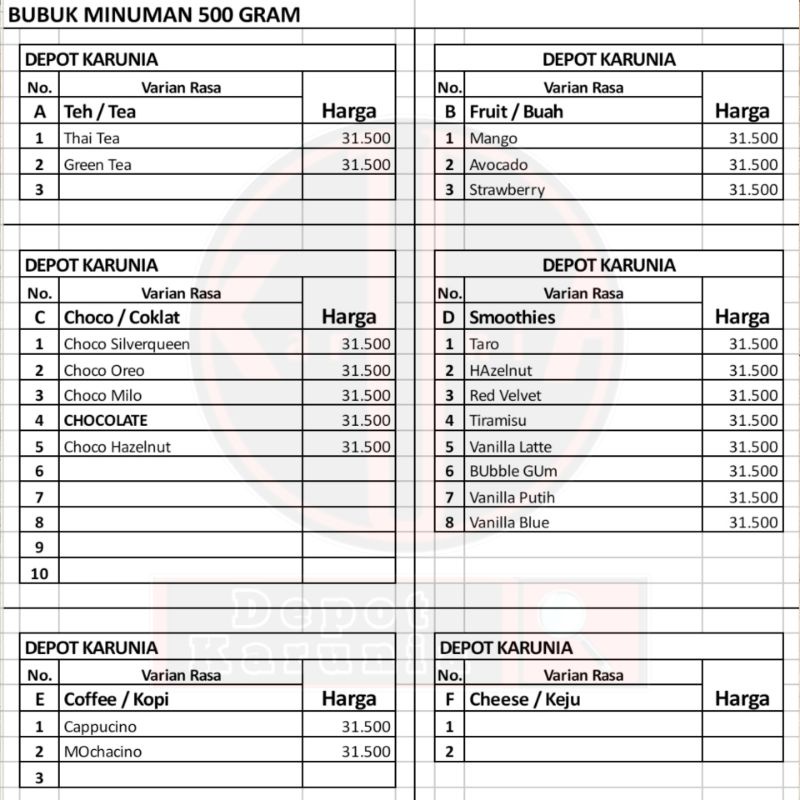Best Seller Bubuk Minuman Bubble Drink 500 Gram Depot Karunia