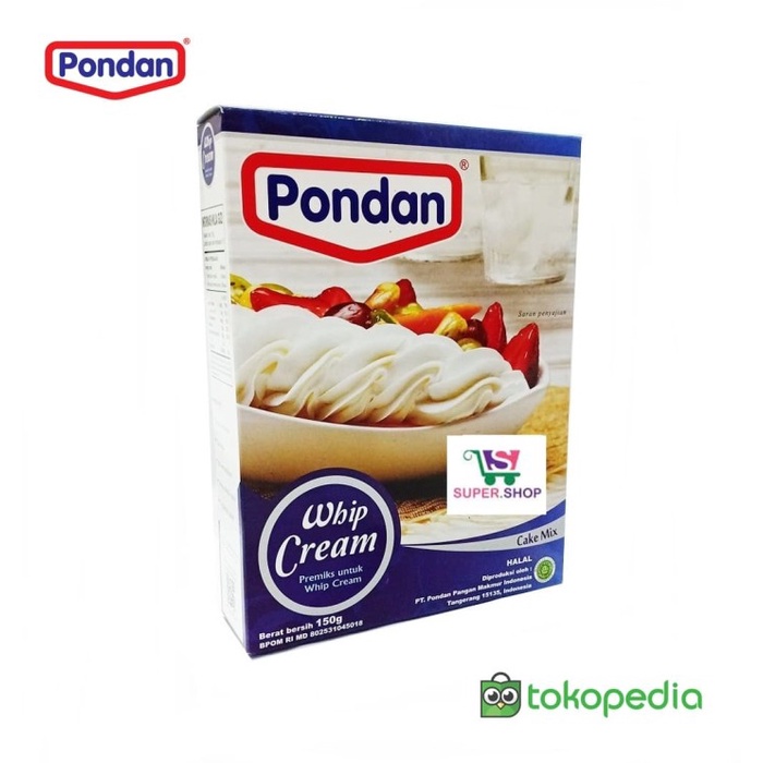 

Krim- Pondan Whip Cream / Whipping Cream. Premiks Bubuk Instan Krim Kue 150 -Krim.