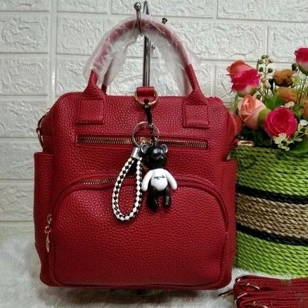 ANDIKUN - TAS RANSEL WANITA PAPIRUT KASUAL KULIT JERUK TEBAL 3 IN 1 BISA GENDONG TENTENG SLEMPANH TA