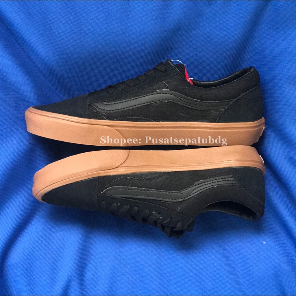 VANS OLDSKOOL BLACK GUM MONO HITAM COKLAT WAFFLE DT