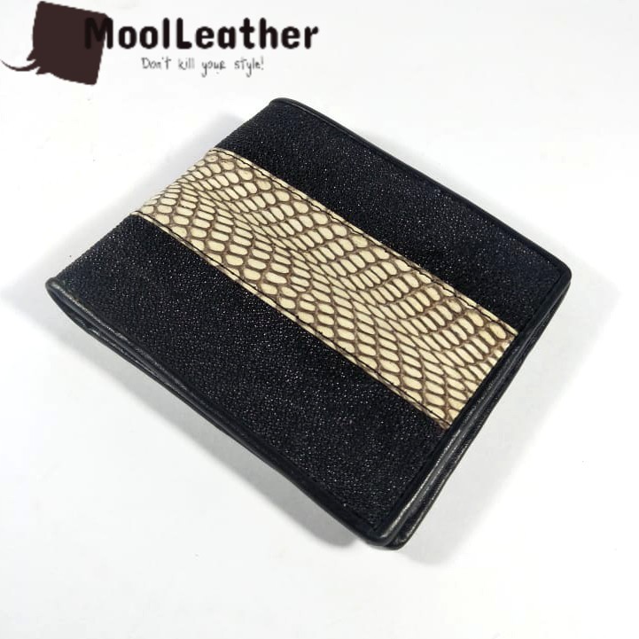 Mool Leather - Dompet kulit pria cowok lipat kulit ikan pari dan ular cobra asli warna natural