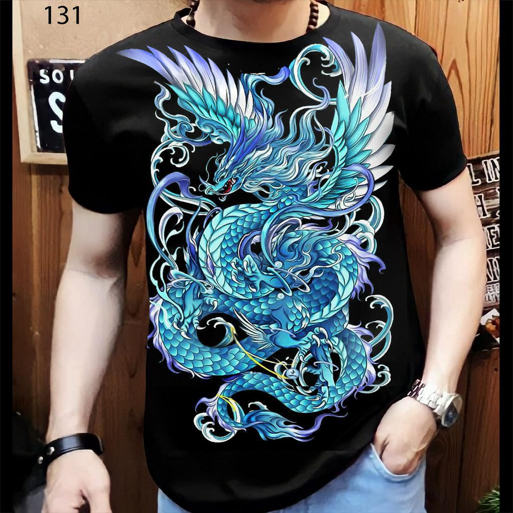 Kaos distro pria motif naga AZURE blue