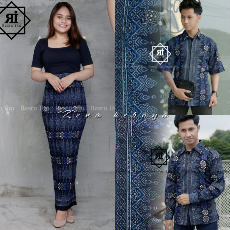 COUPLE KEMEJA BATIK ROK PRISKET BATIK MOTIF TORAJA NAVY