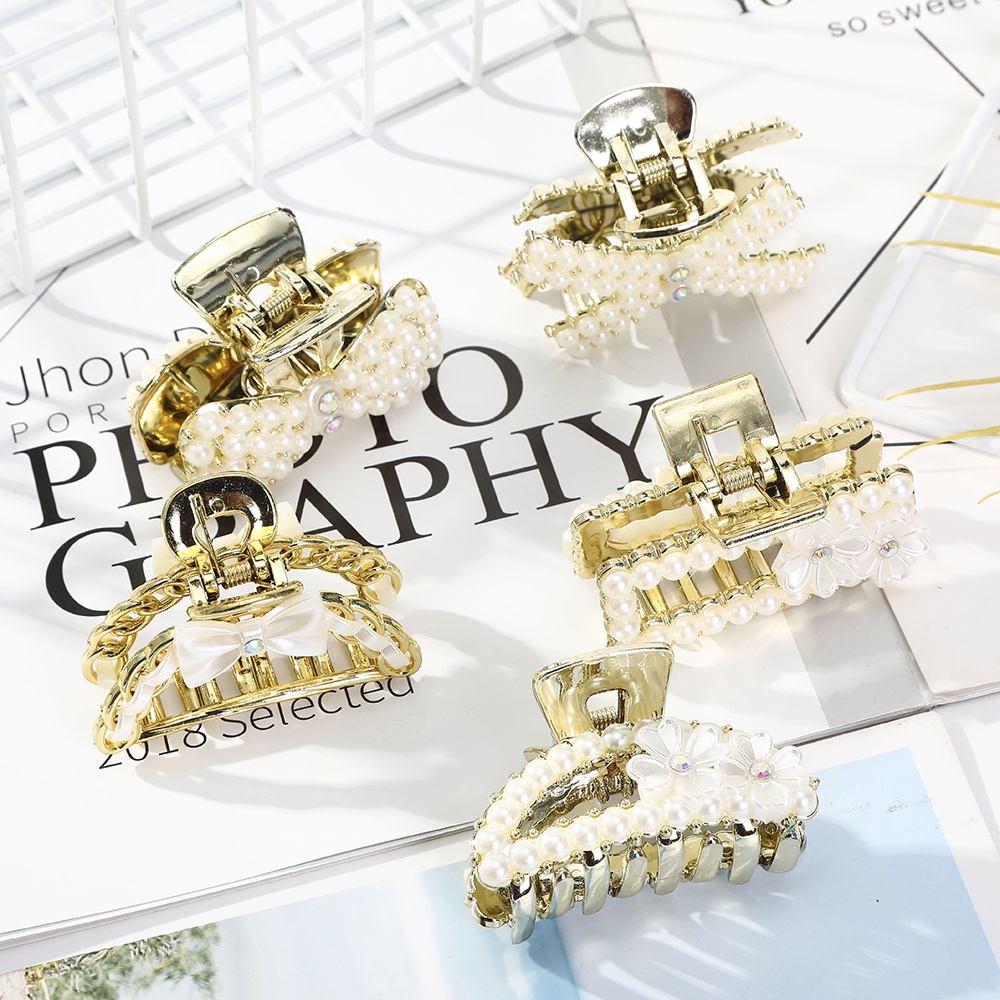 Korean Gold Pearl Flower Hair Clip Fashion Hair Claw Clips Wild Women Hair Accessories