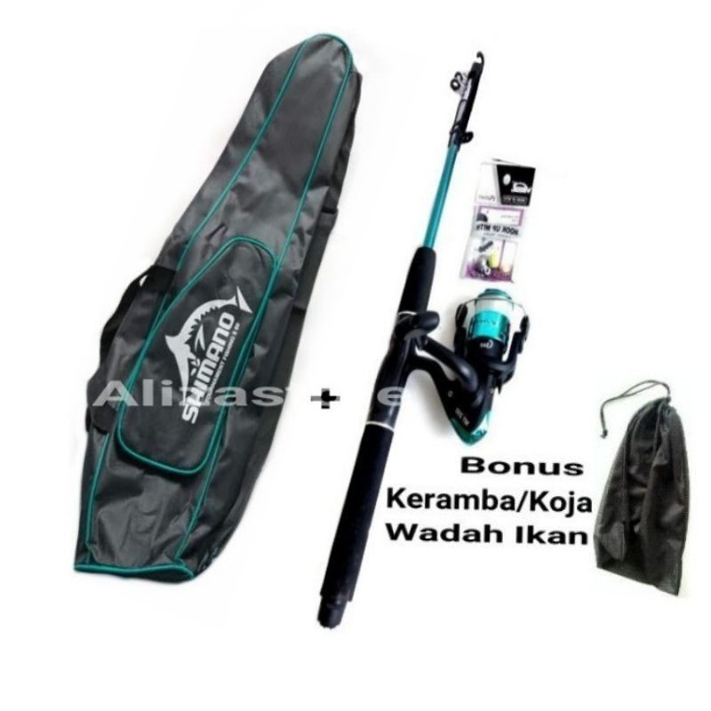 1 set joran pancing simple bonus tas dan Koja wadah ikan