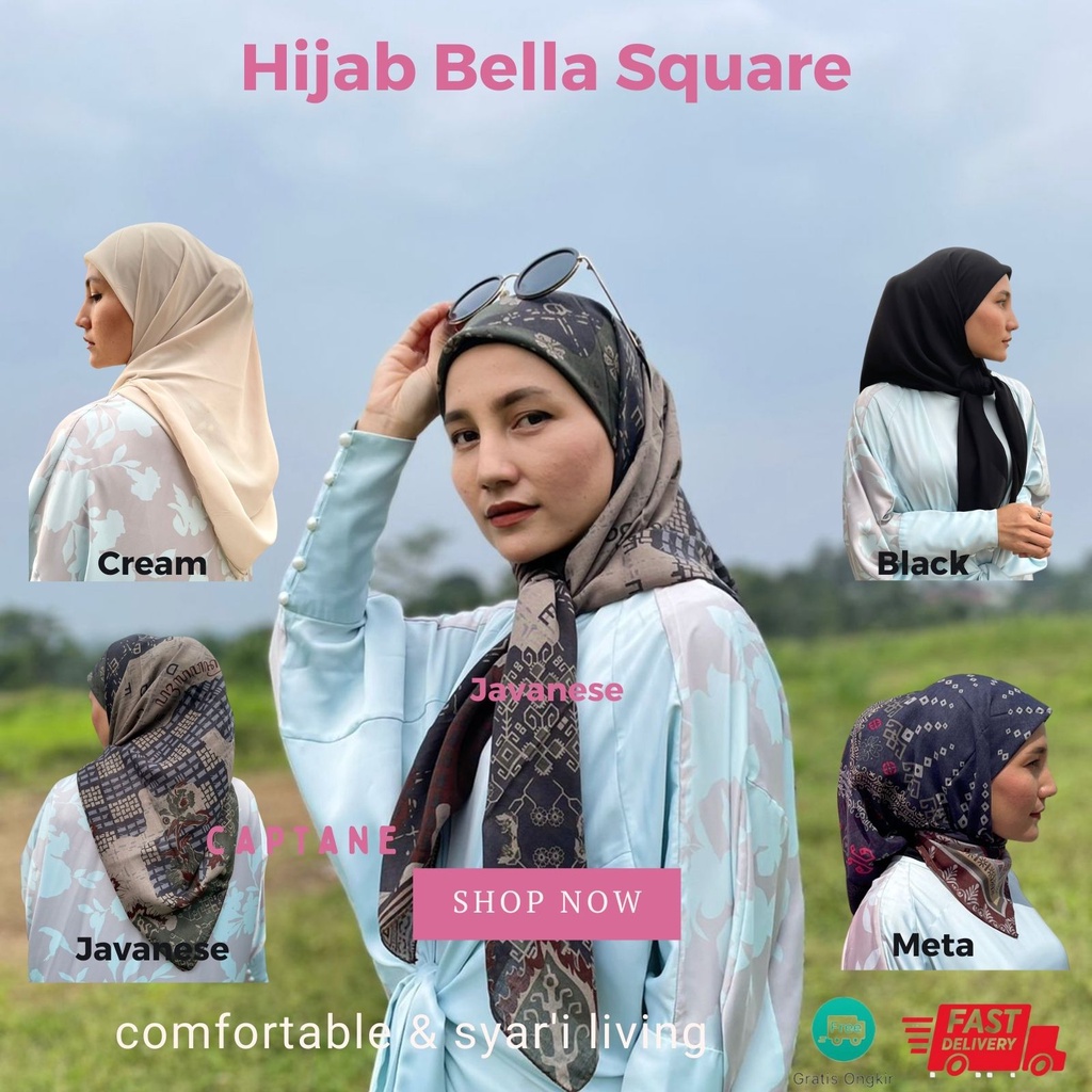 Hijab Bella Square Segi Empat /Jilbab Bella Square / Kerudung / Krudung / Kudung Polos & Motif