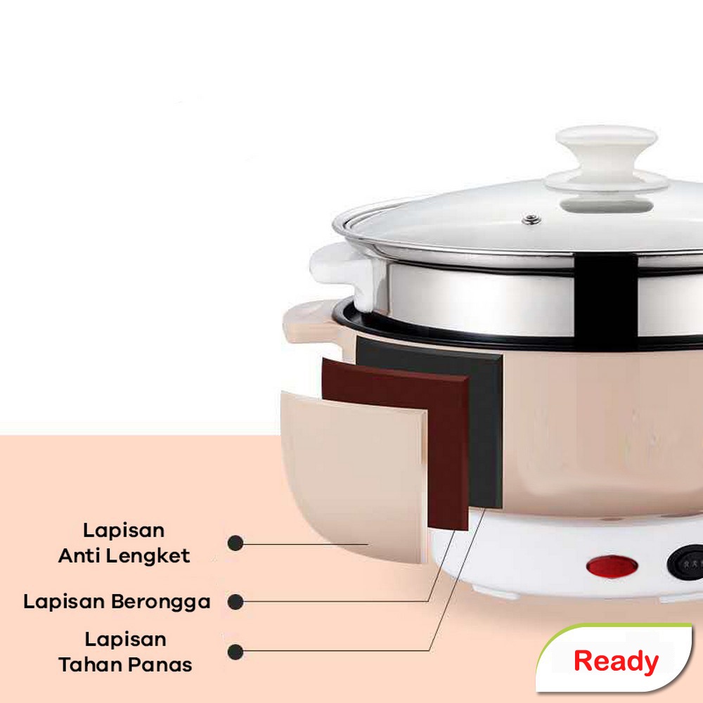 ❤❤❤ Panci Listrik Multifungsi Free kukusan / Steamer Stainless Lapis Keramik Teflon  cooking pot Elektrik