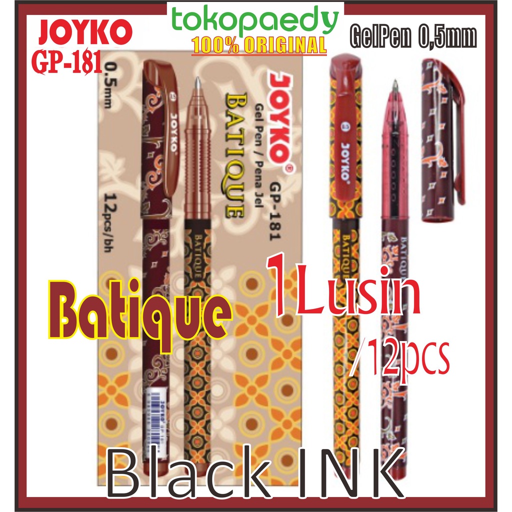 

[PERLUSIN] Gel Pen Pulpen Pena JOYKO GP-181 Batique 0.5mm 1Box [12Pcs] /Black Ink -Tinta Hitam GP181