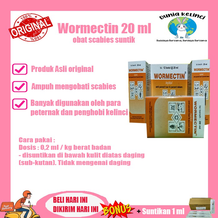 Wormectin 20 ml Obat Jamur Scabies Gudik Kelinci dijamin ampuh terlaris