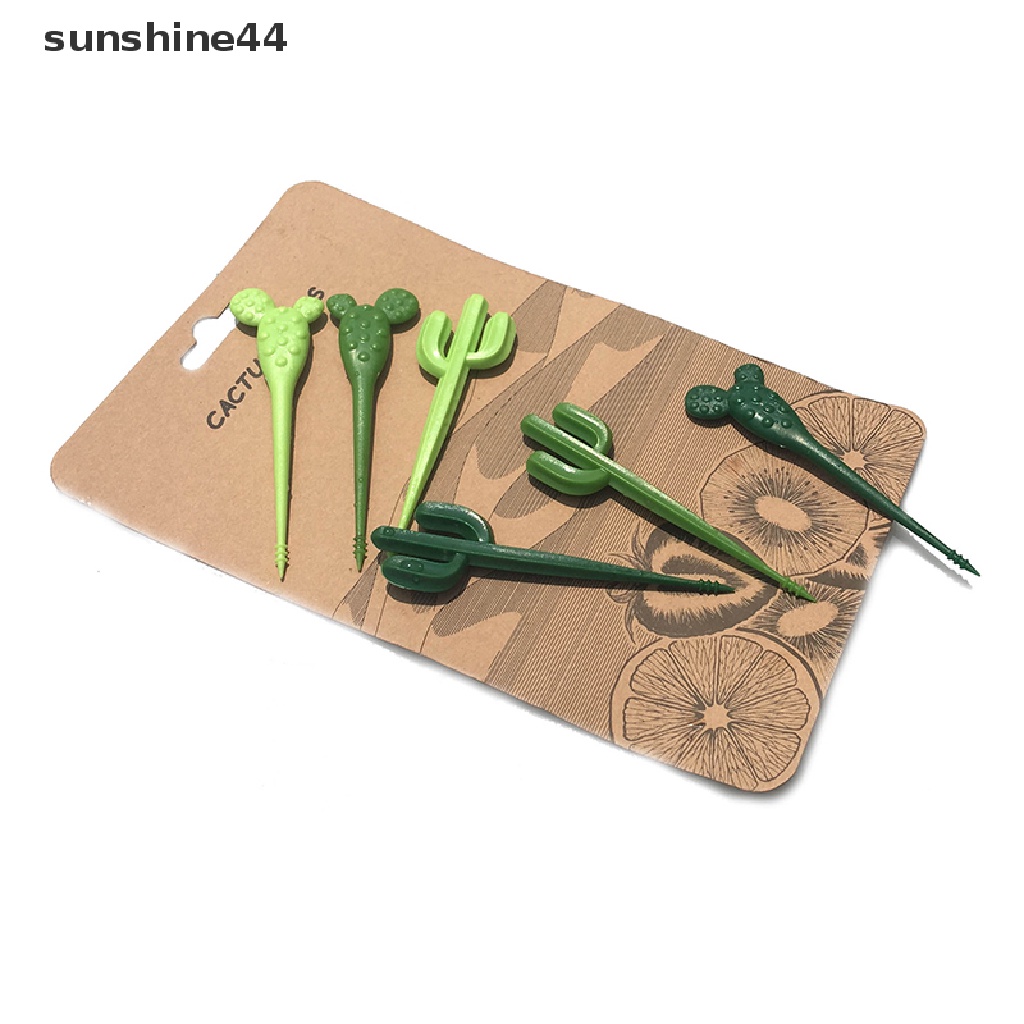 Sunshine 6pcs / Pak Tusuk Gigi Bentuk Kaktus Hijau Bahan Plastik