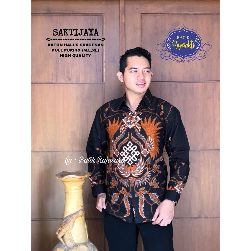 SAKTIJAYA Kemeja Batik Pria Lengan Panjang Katun Halus FULL FURING Rajasakti