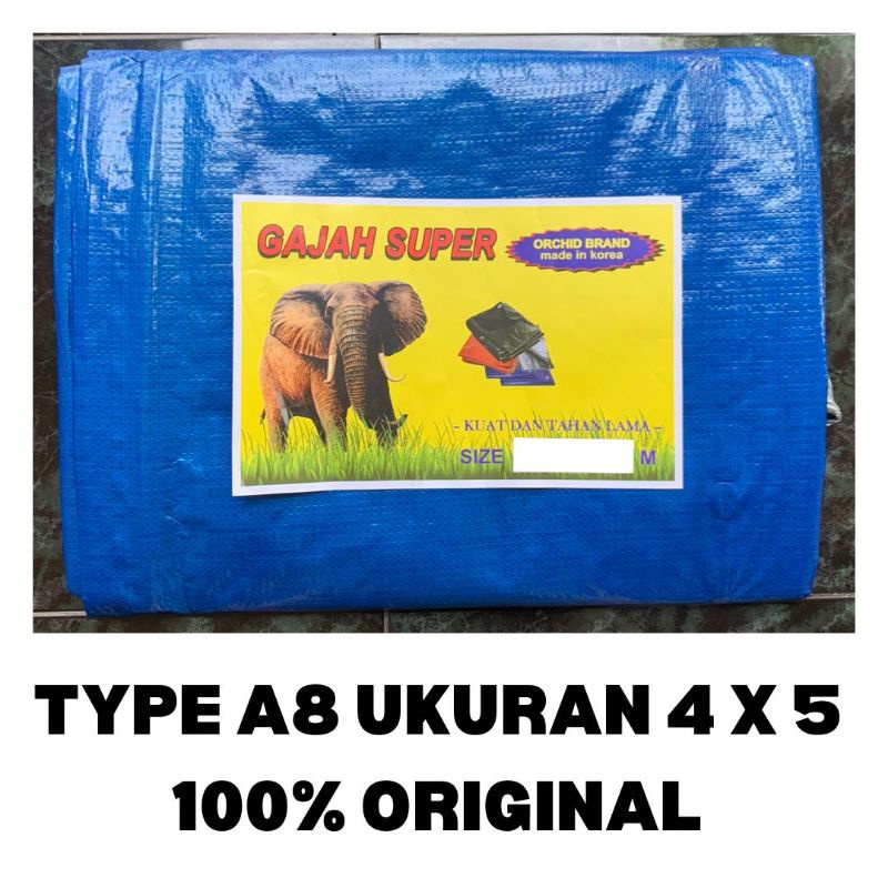TERPAL PLASTIK A8 UK 4x5 BIRU SILVER BAHAN KOREA CAP GAJAH SUPER