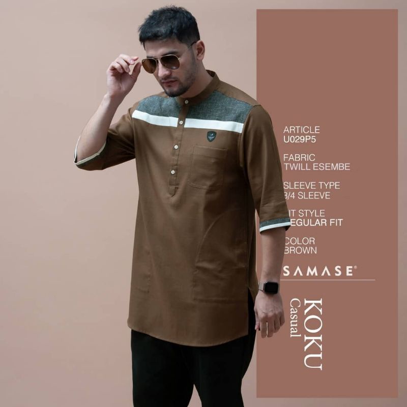 Samase Koku Koko Curta Casual U 029 P - Brown - Twill Esembe Ltd - Lengan 3/4