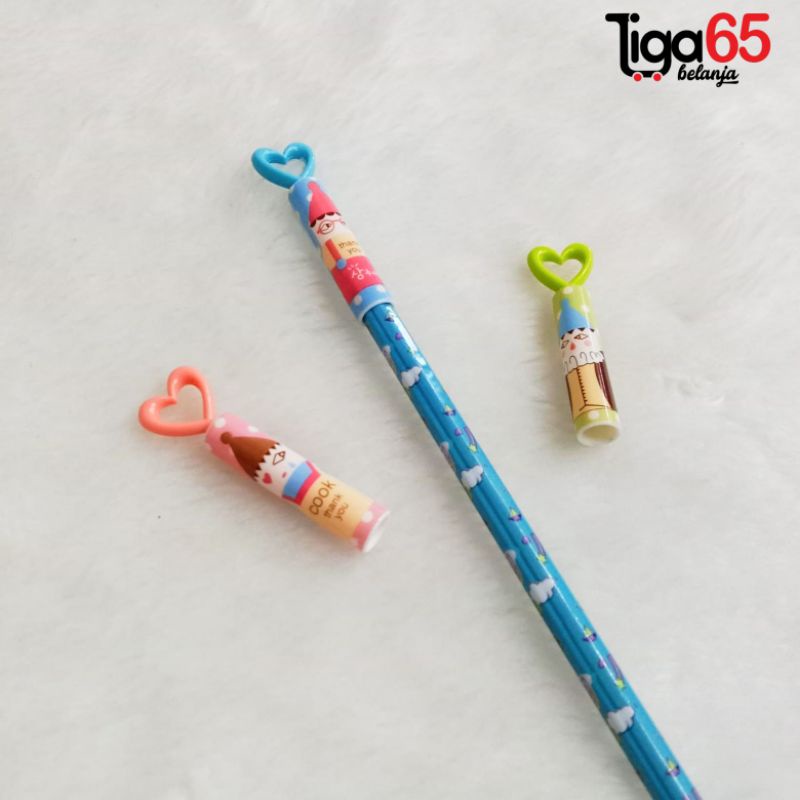 365 Tutup Pensil Karakter Lucu Unik 3 Pcs / Pack