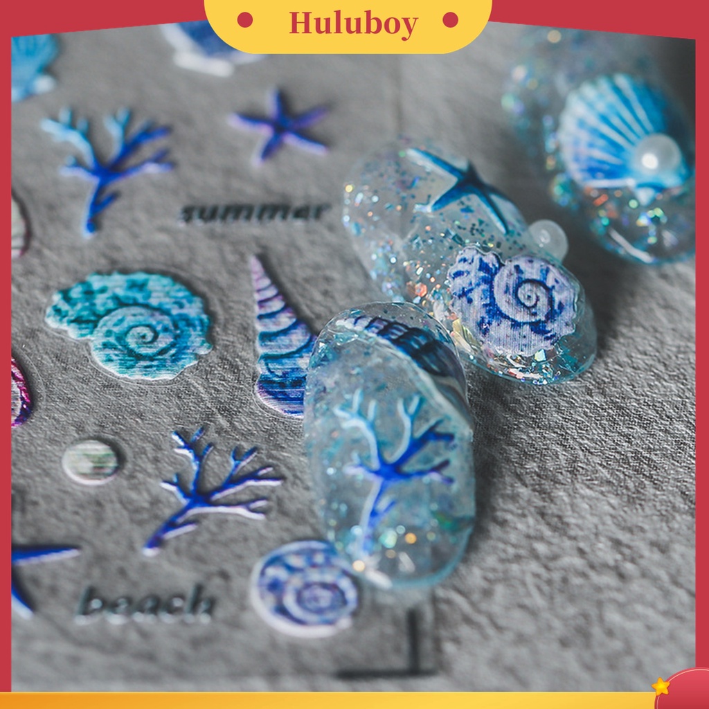 Huluboy Huluboy♡ Stiker Kuku Motif Bintang Laut / Kerang / Ombak Laut Untuk Manicure / Nail Art