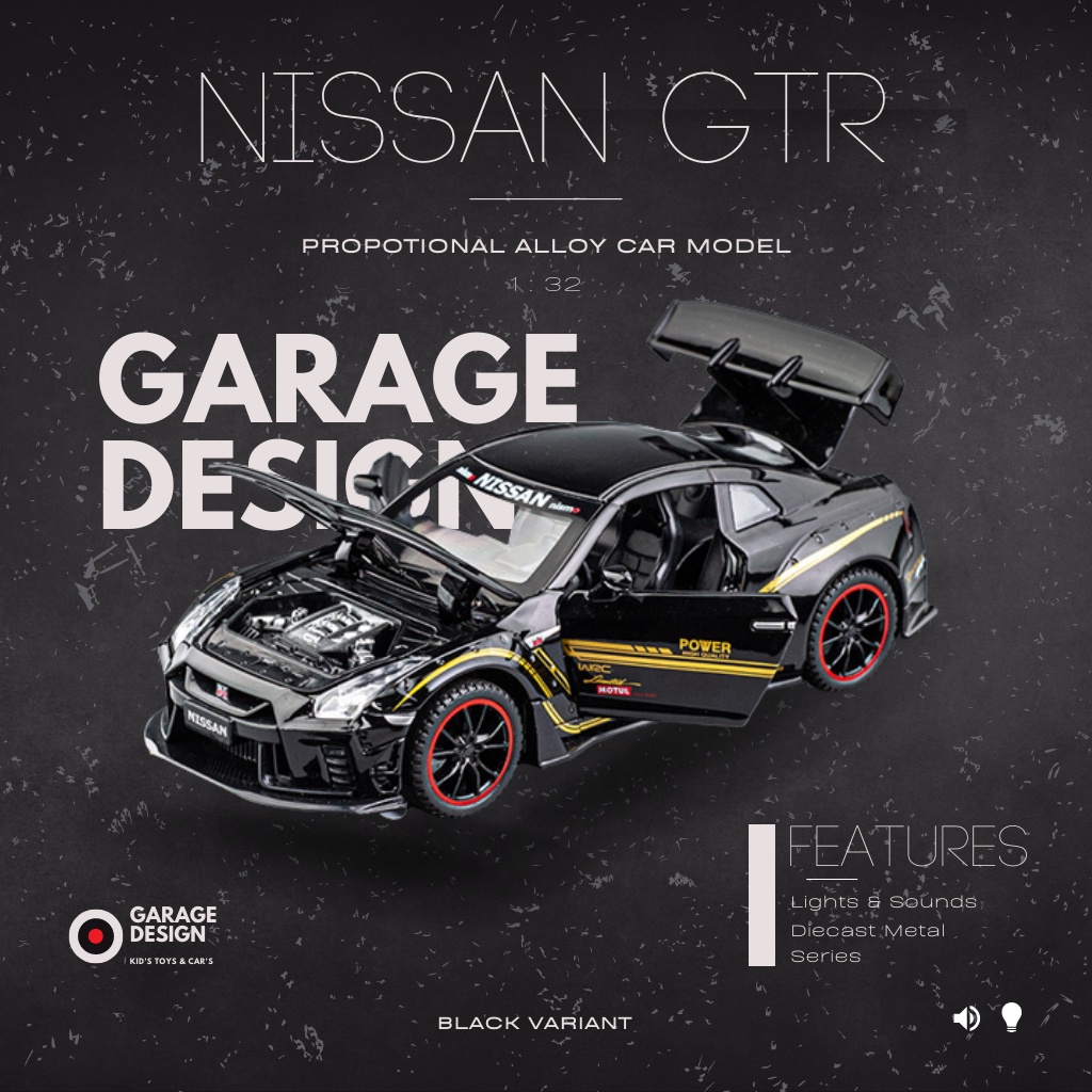 Diecast Mobil Miniatur Nissan GTR Diecast 1:32 - Miniatur Mobil Pajangan Nissan GTR R35 Hitam Merah 