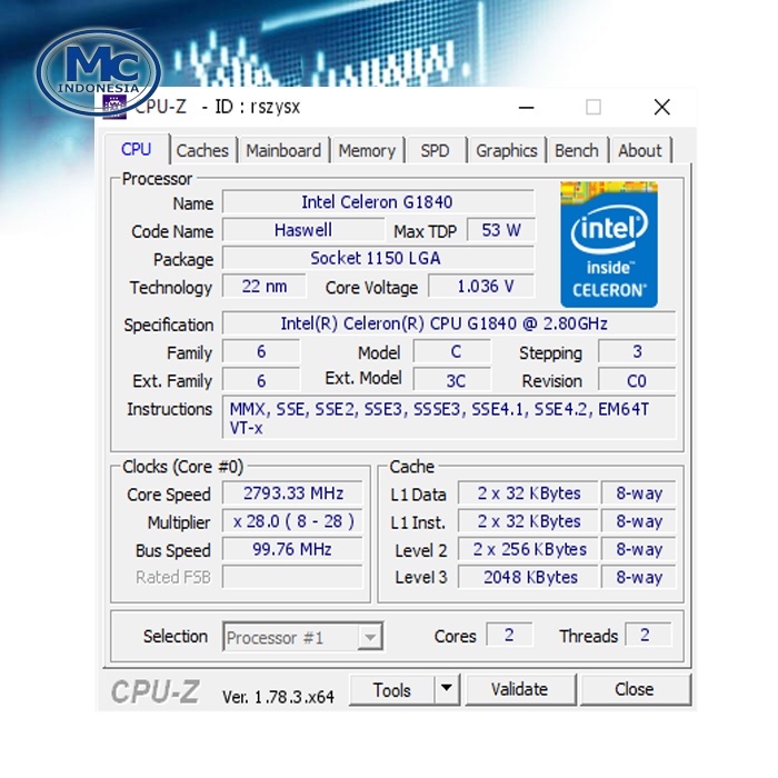 Processor Intel Celeron G1840 LGA 1150