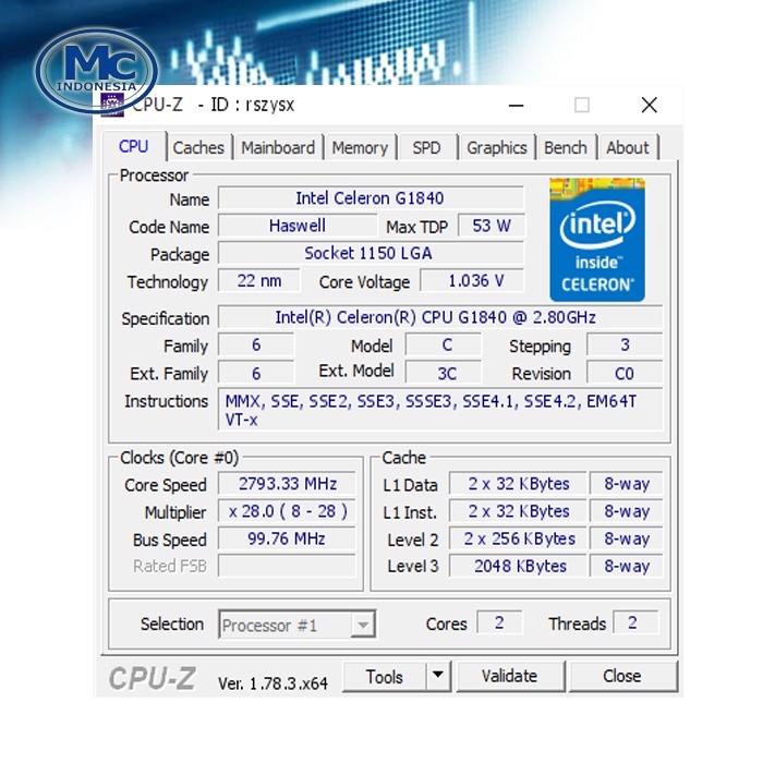 Processor Intel Celeron G1840 LGA 1150