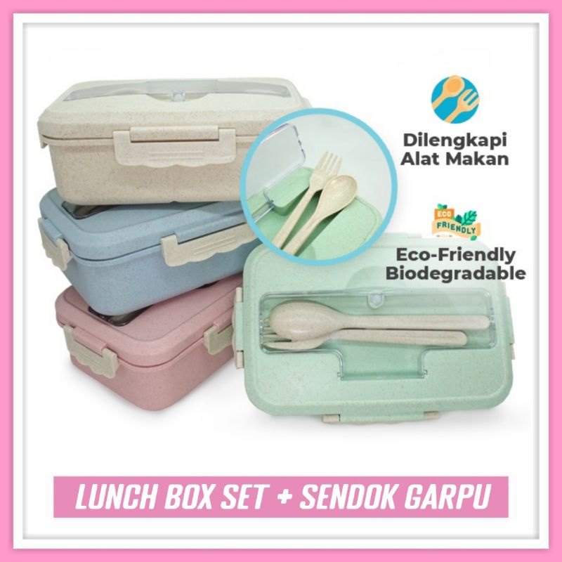 [ COD ] Lunch Box Kotak Bekal Makan 4 In 1 Free Sendok / Set Box Makan Tupperware Anak Anti Tumpah /