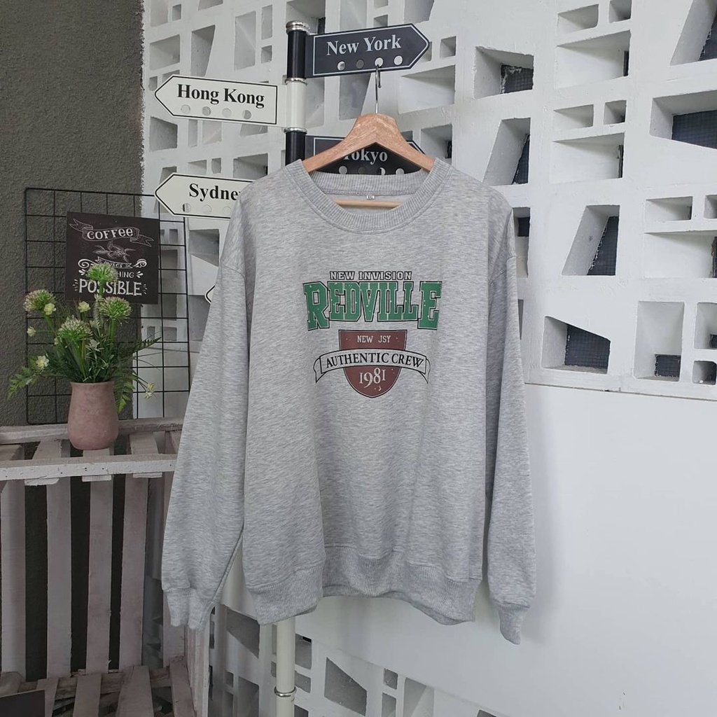 REDVILLE 2XL  Oversize Sweater Crewneck Oblong | Atasan Cewe Cowo FLEECE Tebal Style Terkini Korean Style