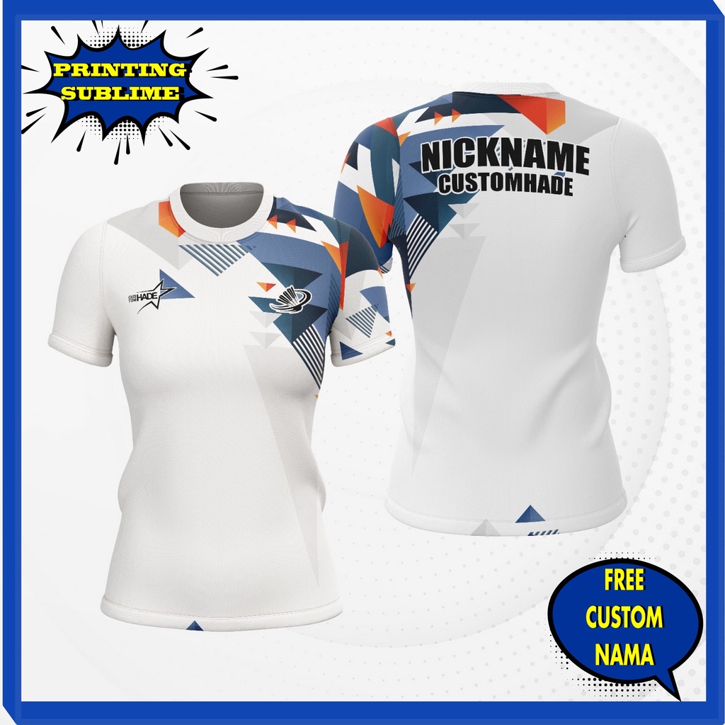 Baju Badminton Wanita Custom Putih Multiwarna || Baju Jersey Badminton Wanita Fullprint