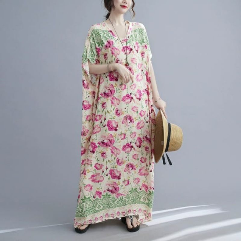 MDLV ~ 91009# Homewear Maxi Dress Maxi Flower Bigsize Dress Oversize Fashion Import