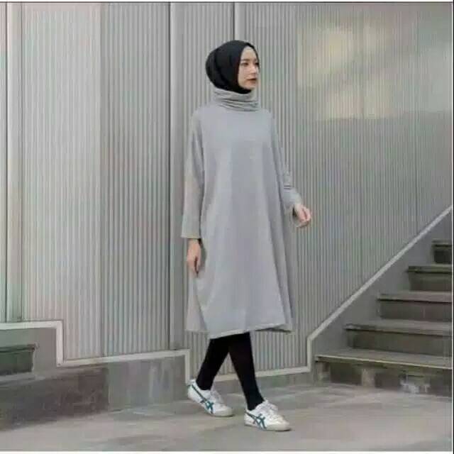 DRESS SABYAN art Kerah tinggi polos bahan babyterry fit XL