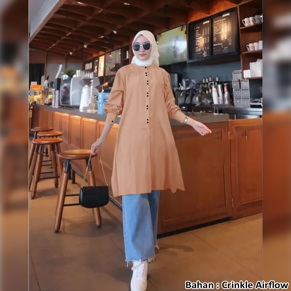 Mutia Tunik Crinkle Airflow / Tunik Muslim / Tunik Wanita / Marsi Tunik / Lexoir-Mutia Hazelnut