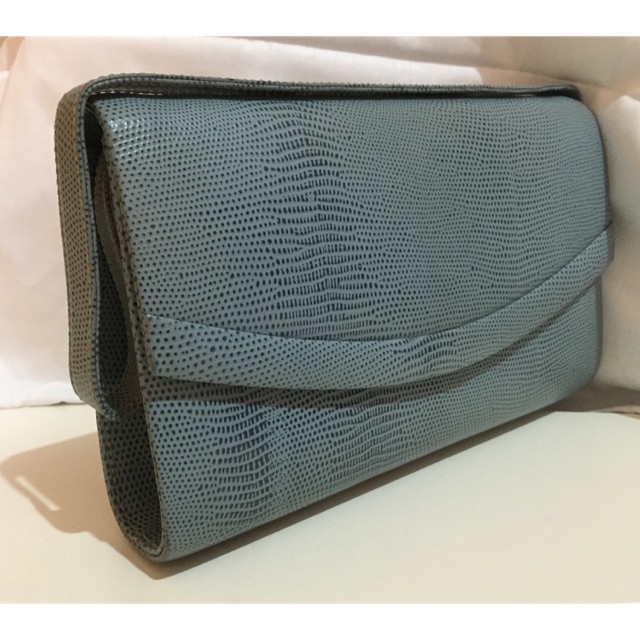 Preloved second hand authentic original leather light blue clutch bag - tas kulit asli