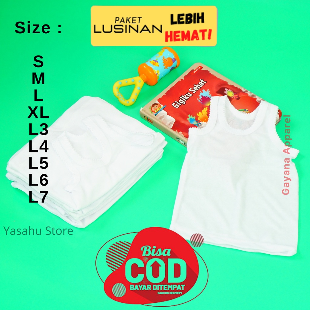 Kaos Dalam Anak Perempuan Singlet Anak Laki Laki Lusinan Warna Putih Bisa Untuk Bayi, Balita, TK SD