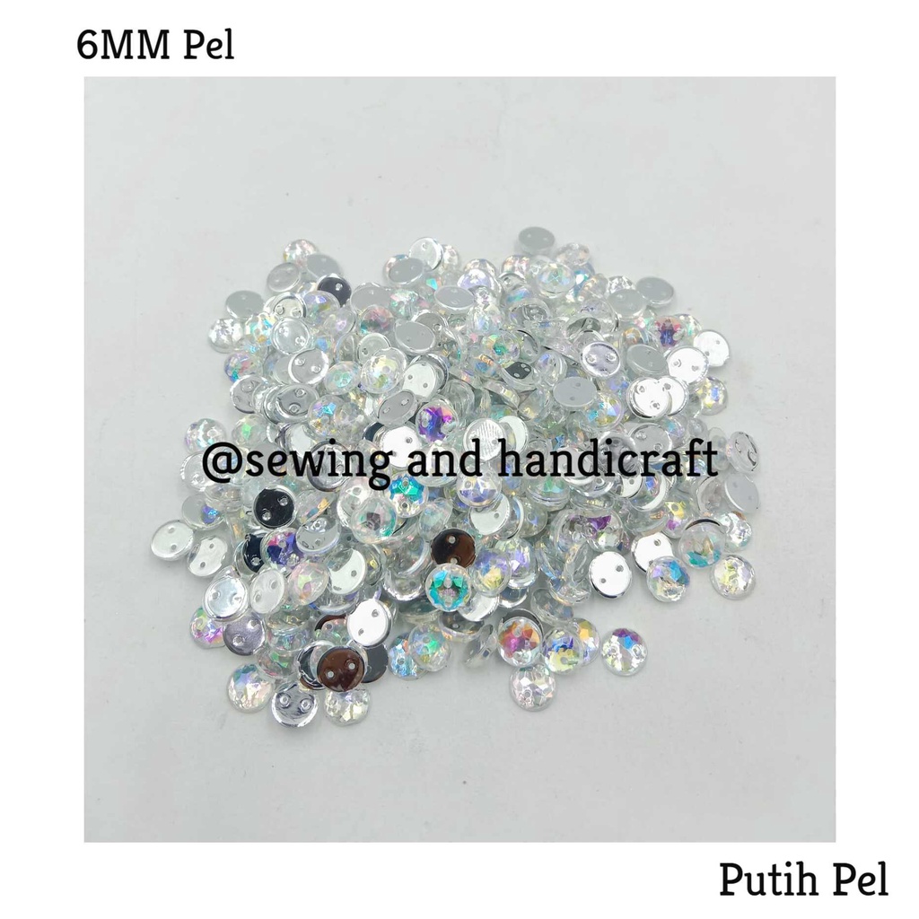 Mote Batu Akrilik /Payet Batu Akrilik /Batu Bulat Putih Pelangi 6mm