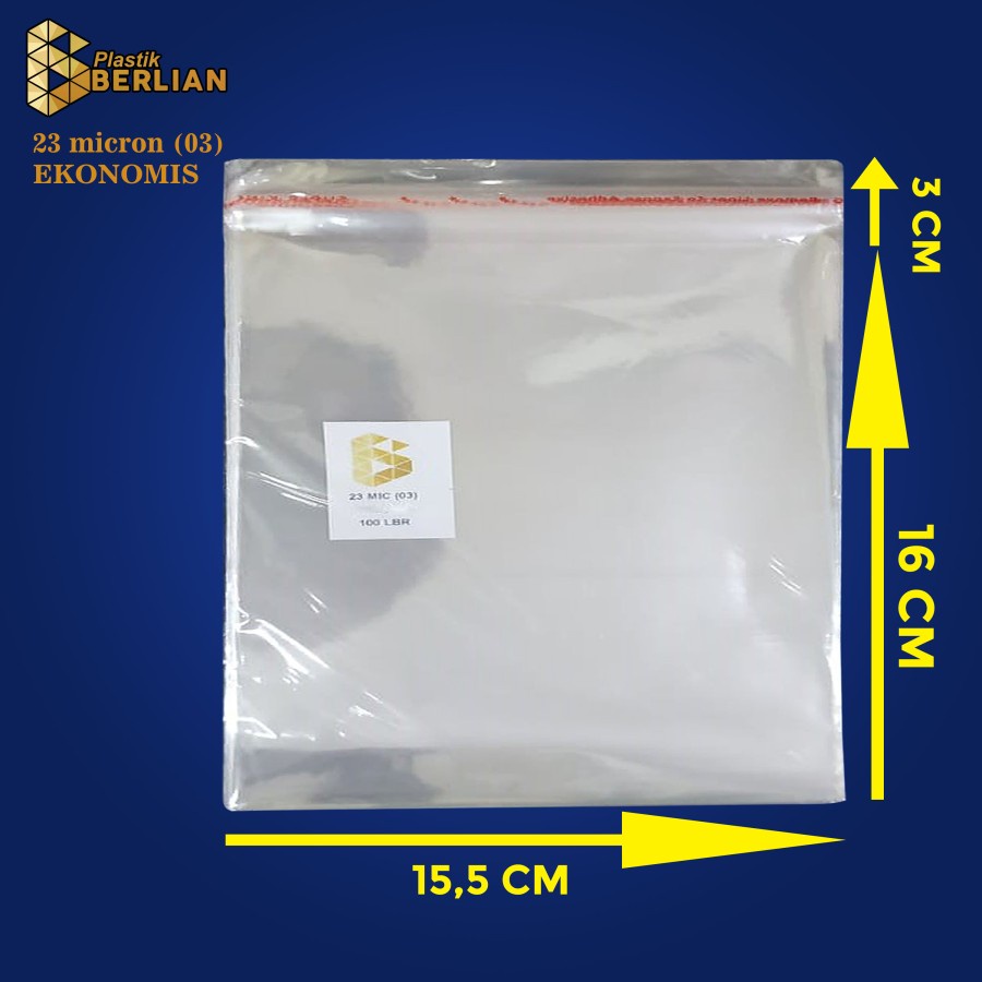 

15,5 x 16 cm Plastik OPP EKONOMIS 23micron (100 lbr) (lem/seal)