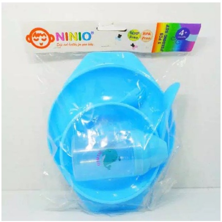 Ninio Feeding Set Perlengkapan Makan Sendok Garpu Mangkok Gelas Bayi F-323 &amp; F-324