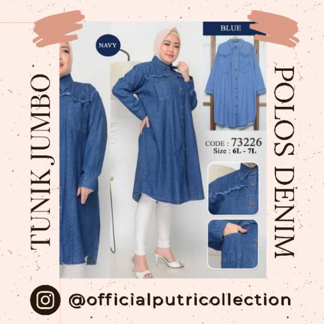 ATASAN TUNIK JUMBO POLOS DENIM LD 130