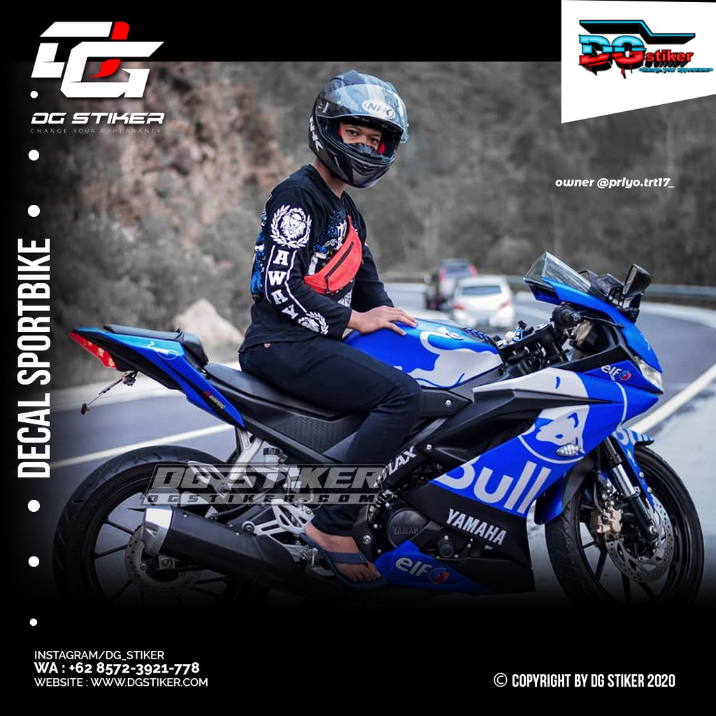 decal r15 v3/ stiker r15/stiker motor r15 v3 Biru Redbull