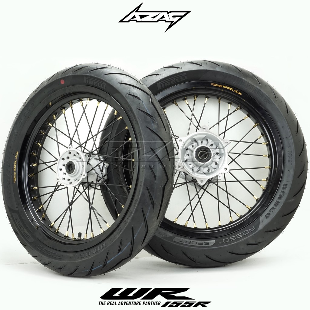 Ban Set Supermoto WR Excel Tromol Ori Yamaha Ban Pirelli Diablo