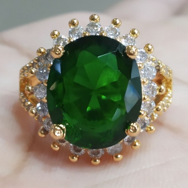[BISA COD] Cincin Wanita Batu Akik Permata Green Peridot Cutting Diamond Top Created