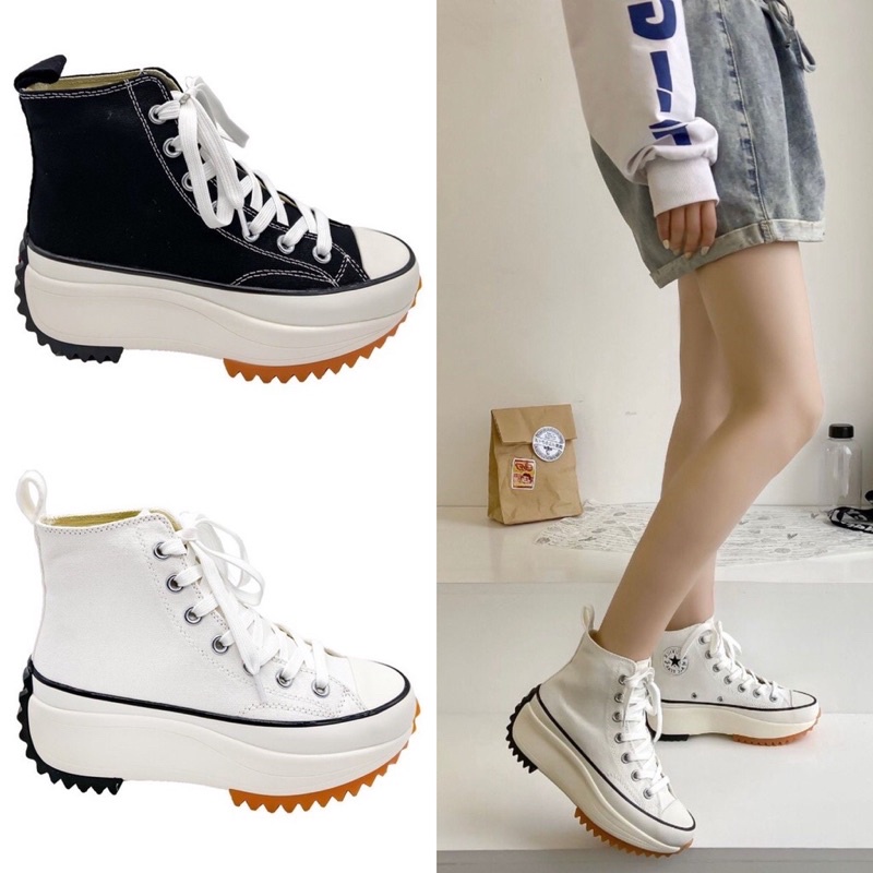 SEPATU BTS / sepatu converse tinggi sol oranye/sepatu converse hitam putih/sneaker tinggi selebgram