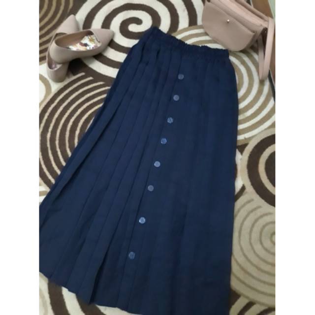 Rok Rempel Kancing Navy