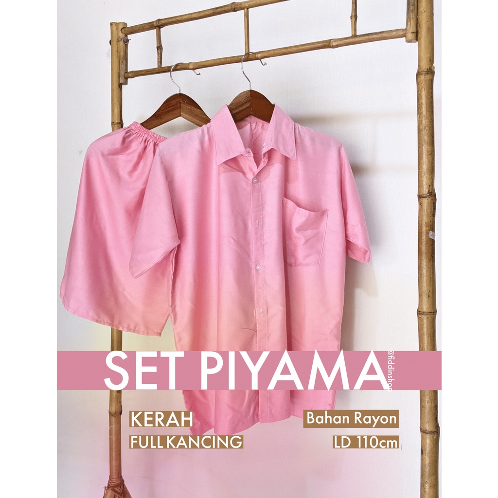 Piyama Polos Full Kancing Kerah Baju Tidur Wanita Babydoll Rayon Polos