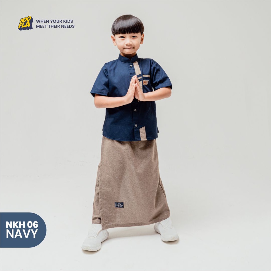 Hooflakids Set Setelan Baju Koko Anak Laki Laki Usia 1-10 Tahun Warna Navy (NKH06) Bawahan Celana Sarung Sarcel