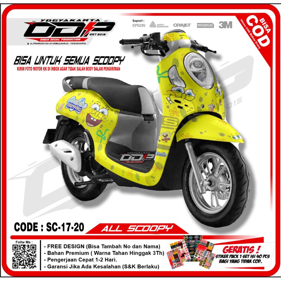 DECAL SCOOPY FULL BODY VARIASI AKSESORIS STIKER DEKAL STRIPING HONDA NEW SCOPY 2017 BAN DONAT STICKE