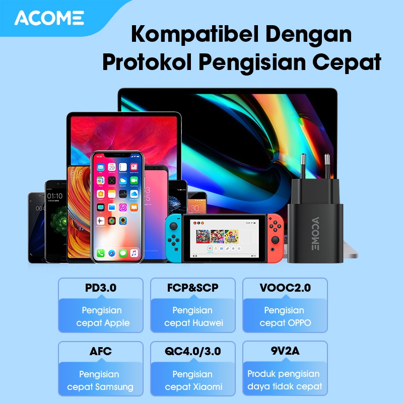 ACOME Charger Original 20W PD USB-C Fast Charging Garansi Resmi 1 Tahun AC07