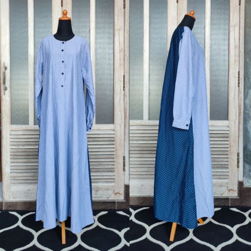 Polkadot Abaya Navy