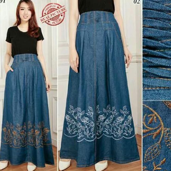 Rok Maxi Jeans Rok Panjang Wanita Novita - Putih, Fit To L
