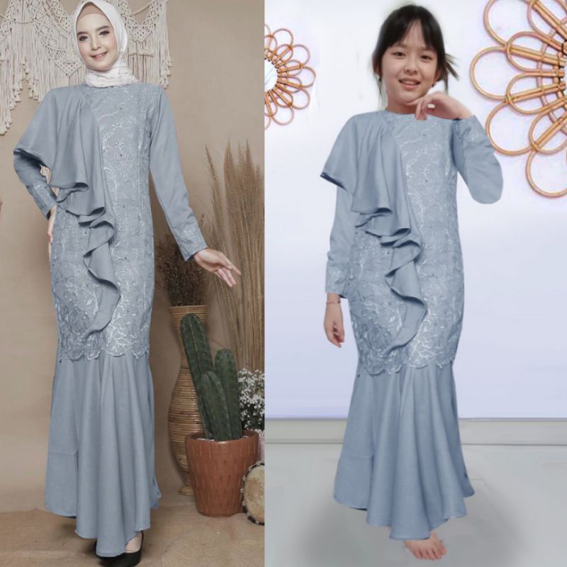 gamis couple keluarga lengan panjang baju moscrepe premium polos kombinasi brukat mewah wanita